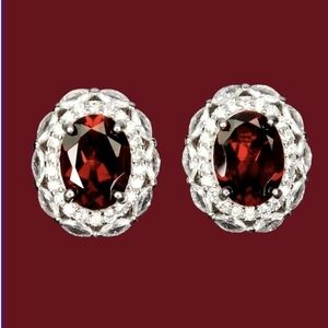 925 Sterling Silver Earrings with Natural Mozambique Garnet 8x6mm Gemstone